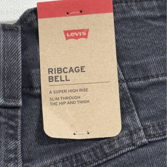 Levis Ribcage Bell Super High Rise Flare Jeans Washed Black 31x32 NEW - Picture 7 of 12